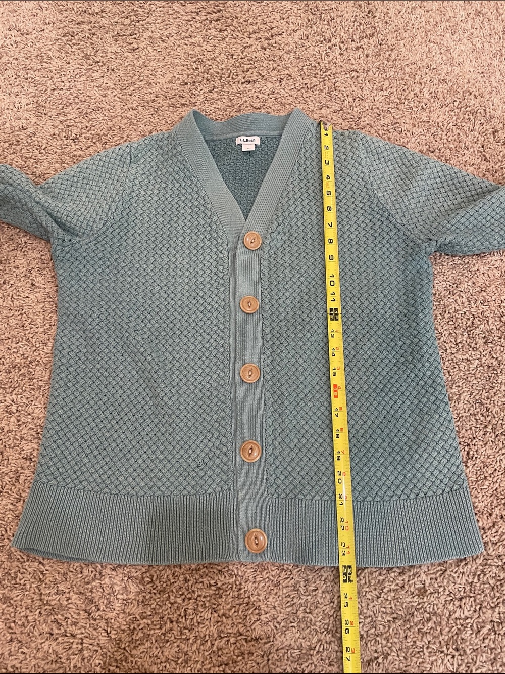 L.L. Bean Women's Basketweave Seafoam Green Button-Front Textured Cardigan - Picture 6 of 9